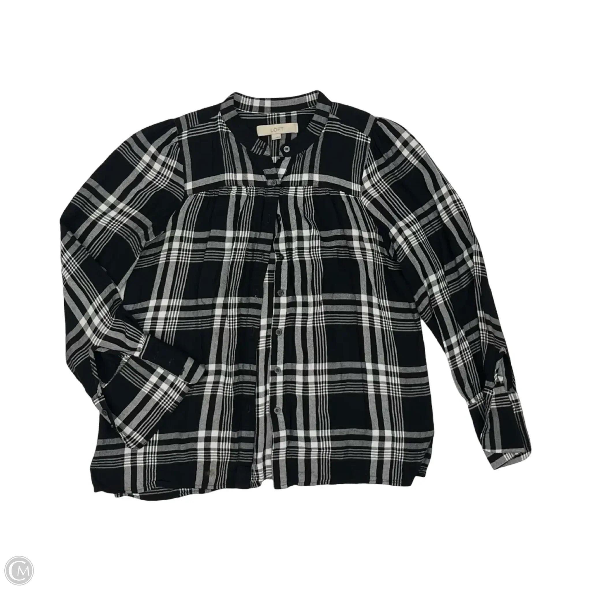 Blouse Long Sleeve By Loft In Black & Cream, Size: S