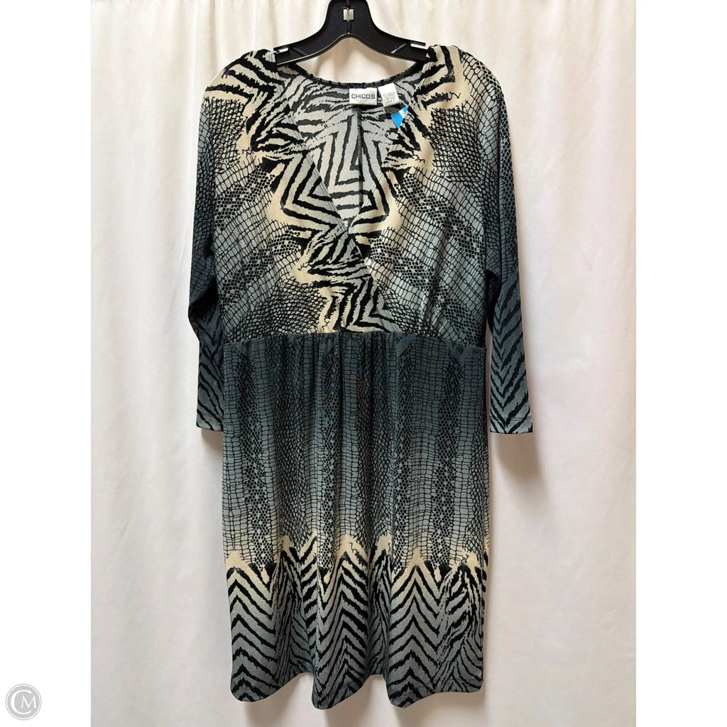 Dress Casual Midi By Chicos In Black & Grey, Size: L