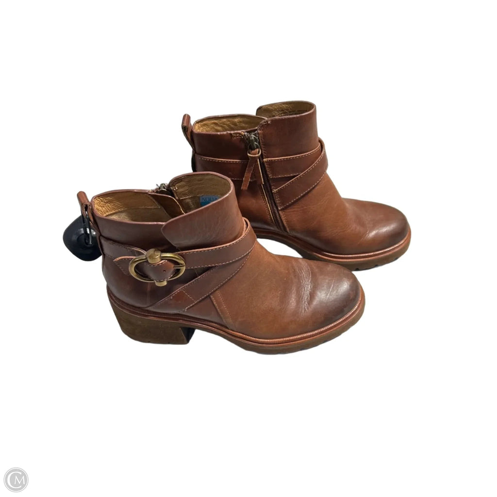 Boots Ankle Heels By Sofft In Brown, Size: 9.5