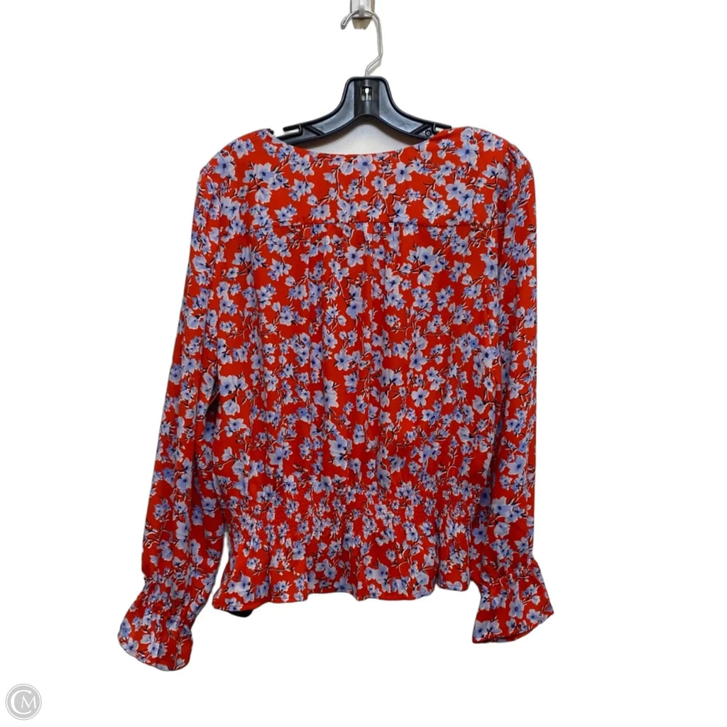 Top Long Sleeve By Ann Taylor In Blue & Red, Size: L