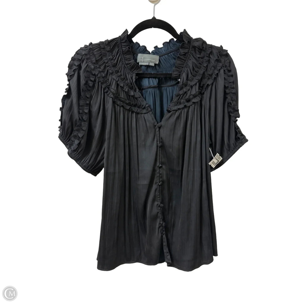 Blouse Short Sleeve By Anthropologie In Black, Size: Lp