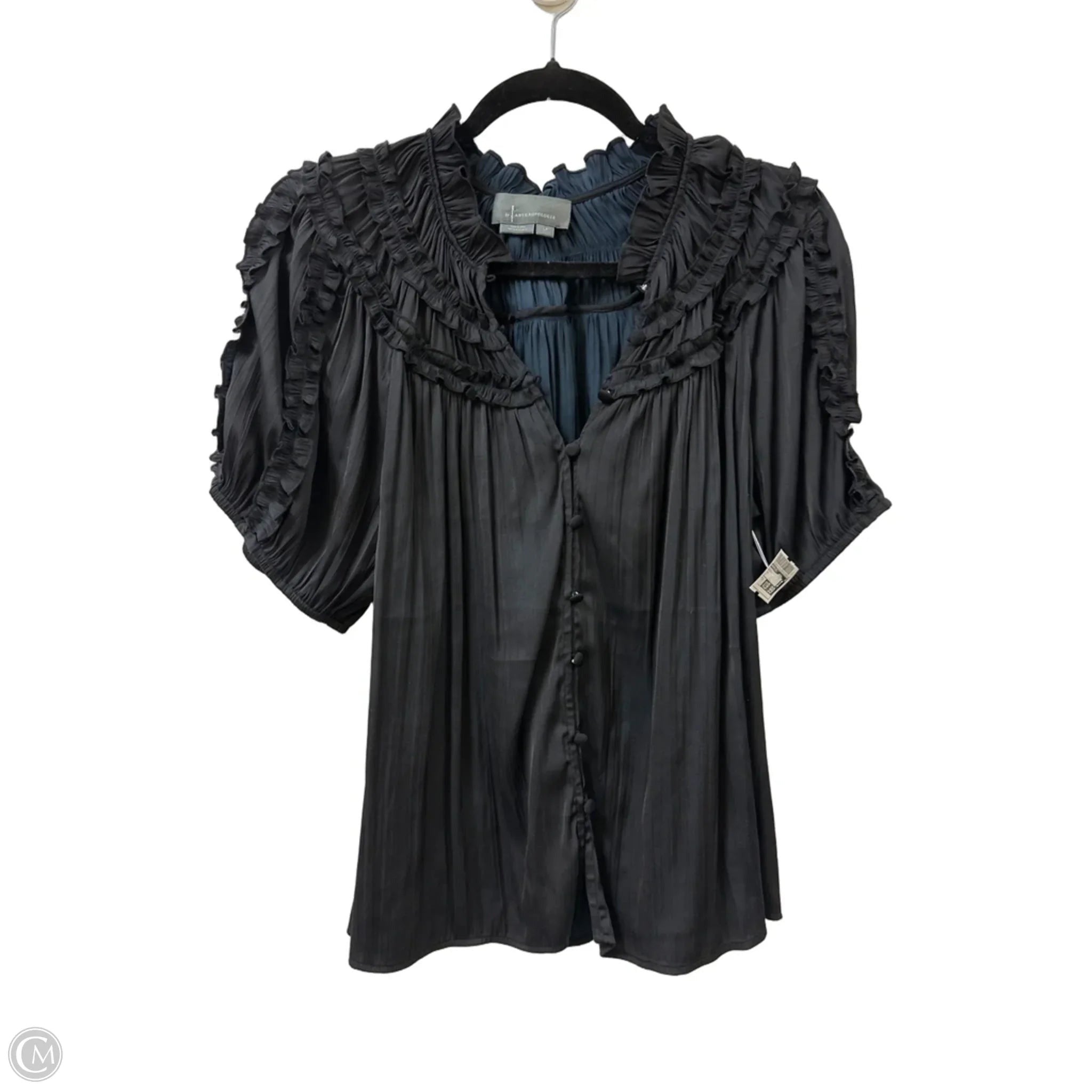Blouse Short Sleeve By Anthropologie In Black, Size: Lp