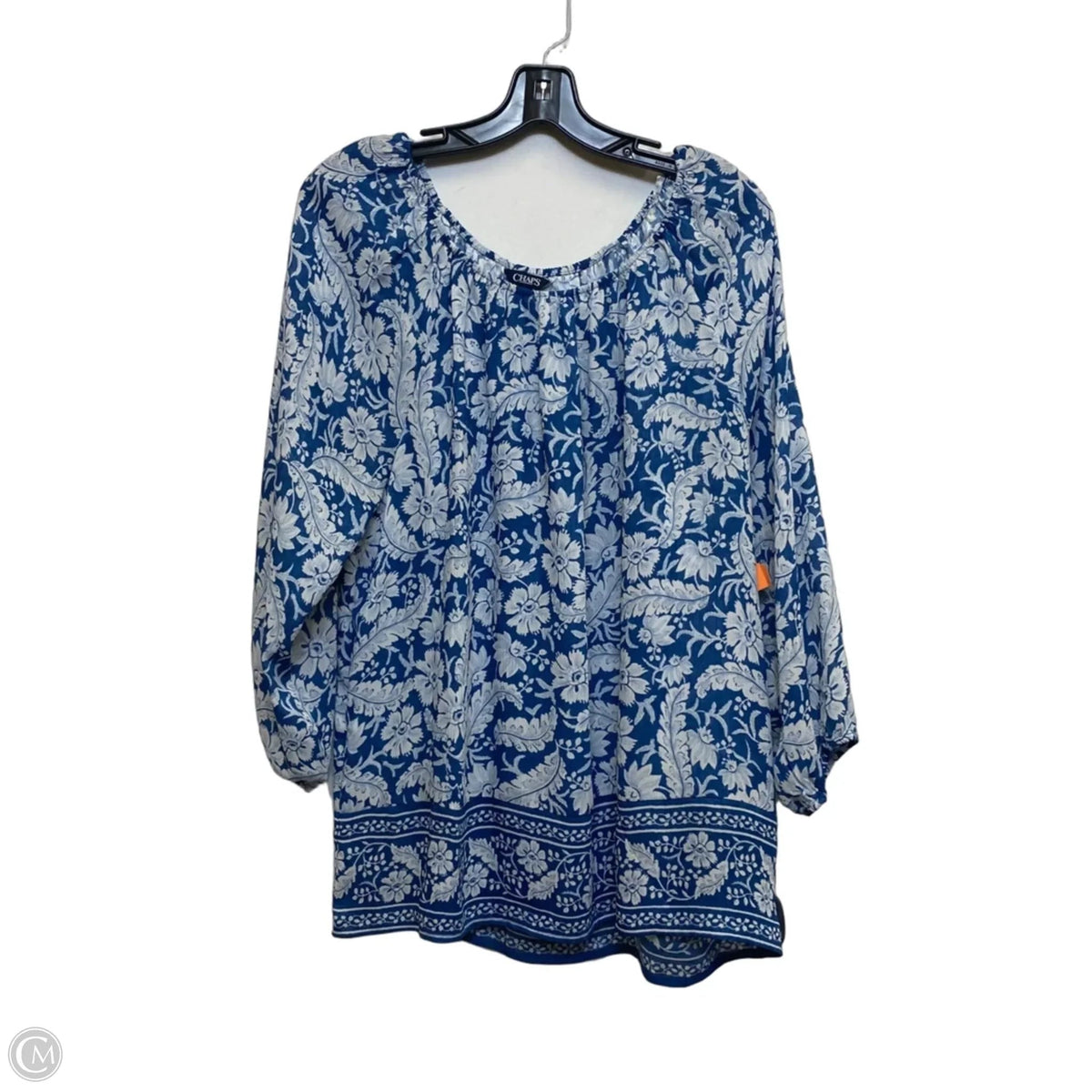 Top 3/4 Sleeve By Chaps In Blue & White, Size: L