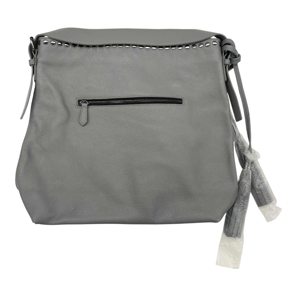 Handbag Leather By Clothes Mentor In Grey, Size:Medium