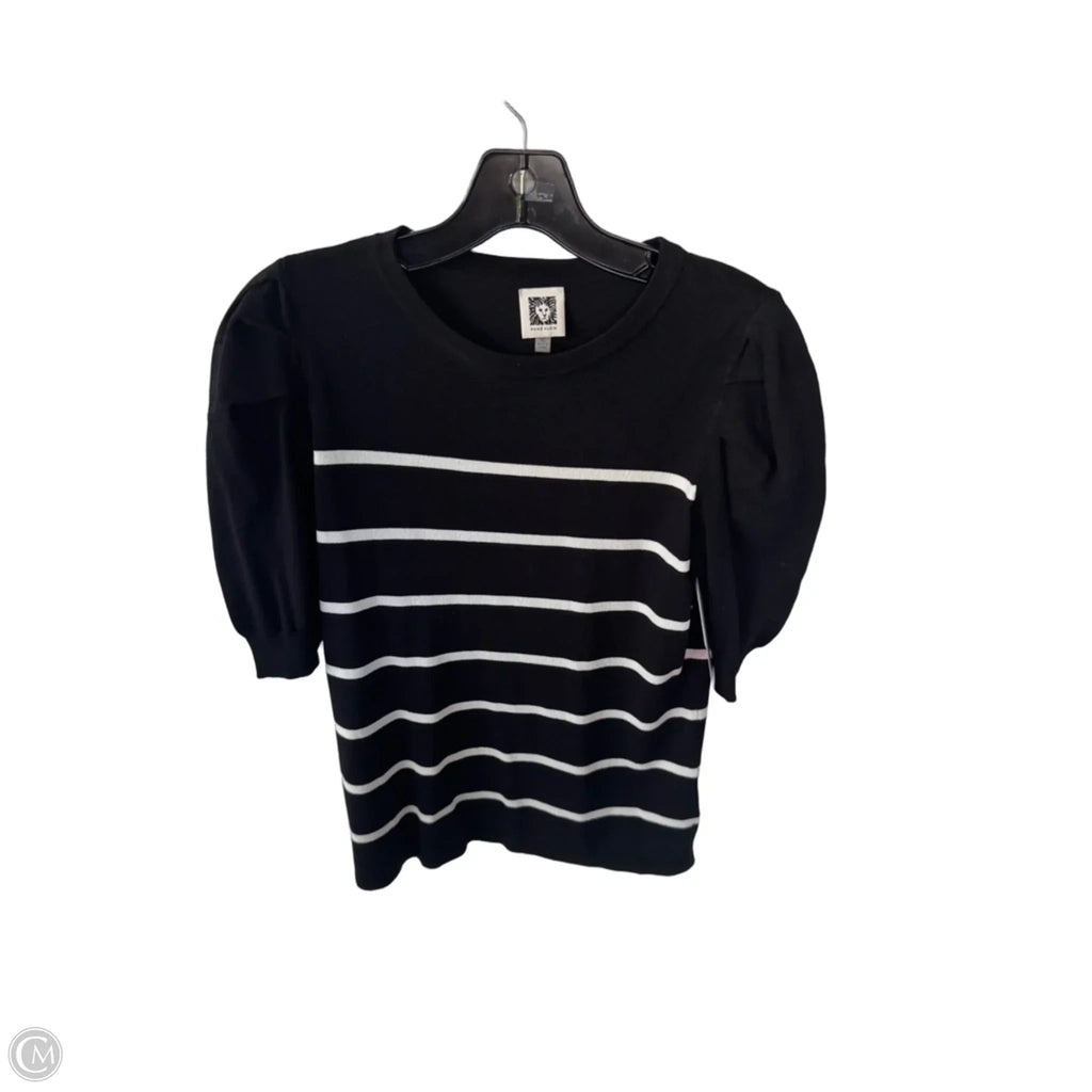 Sweater Short Sleeve By Anne Klein In Black & Cream, Size: Xs
