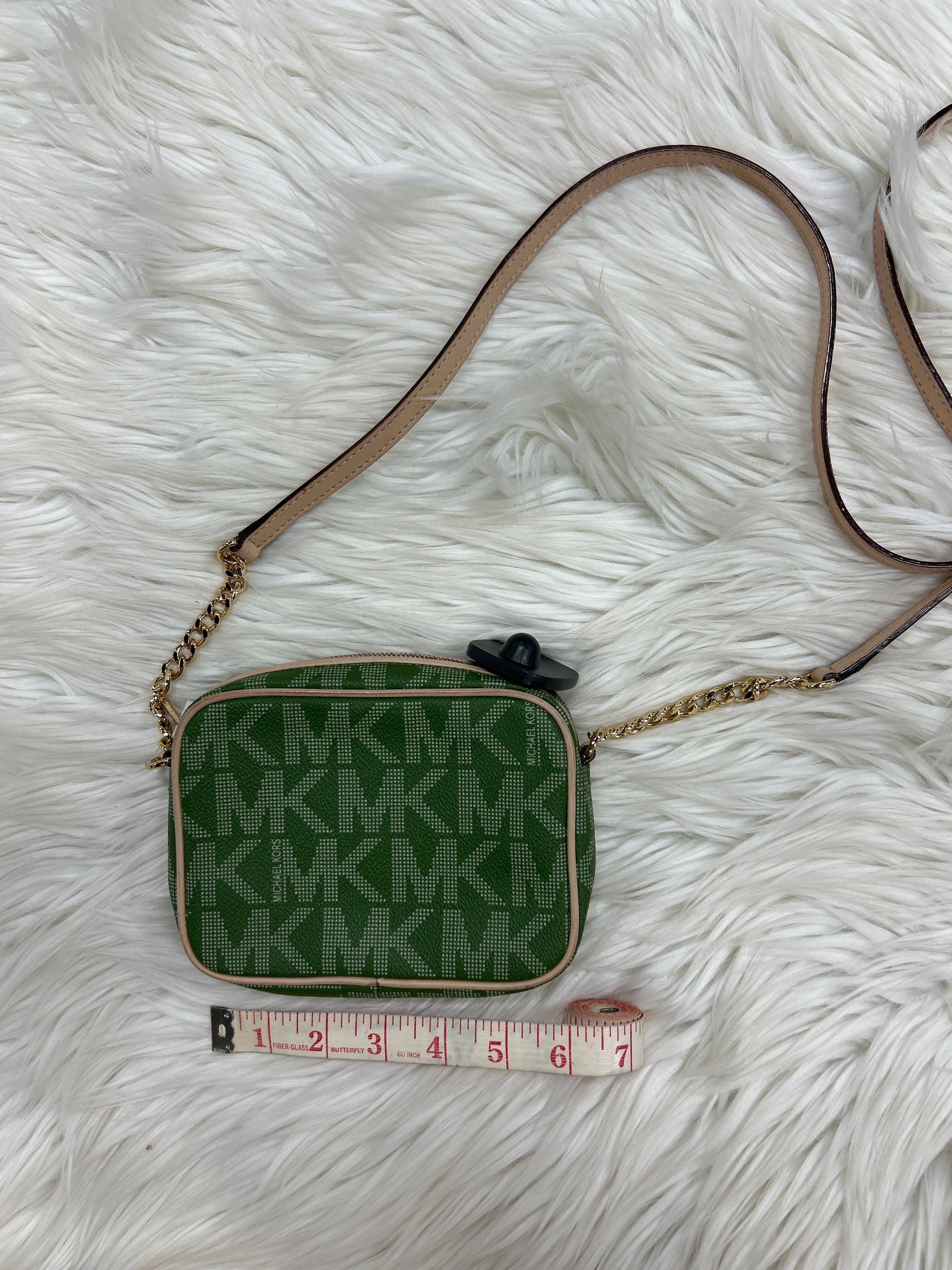 Handbag Designer By Michael Kors In Green & Tan, Size:Small