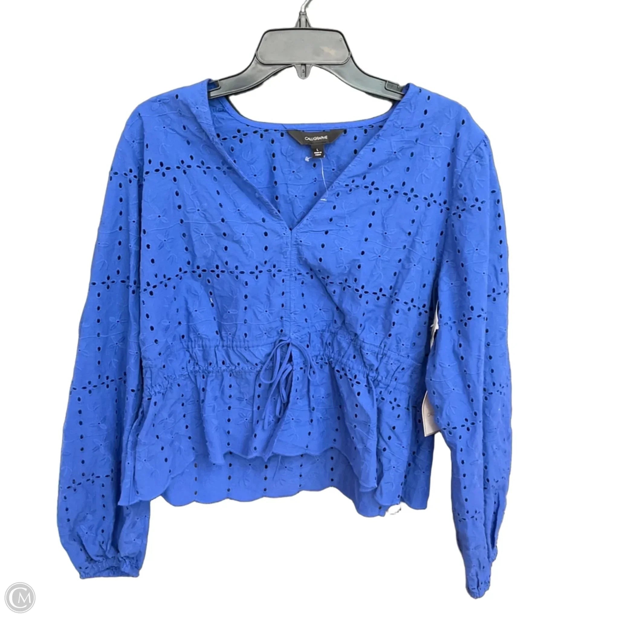 Top Long Sleeve By Calligraphie In Blue, Size: L