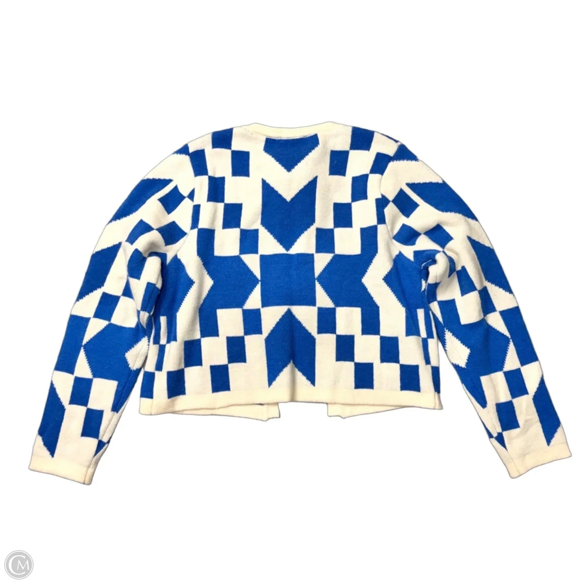 Sweater Cardigan By Stile In Blue & Cream, Size: L