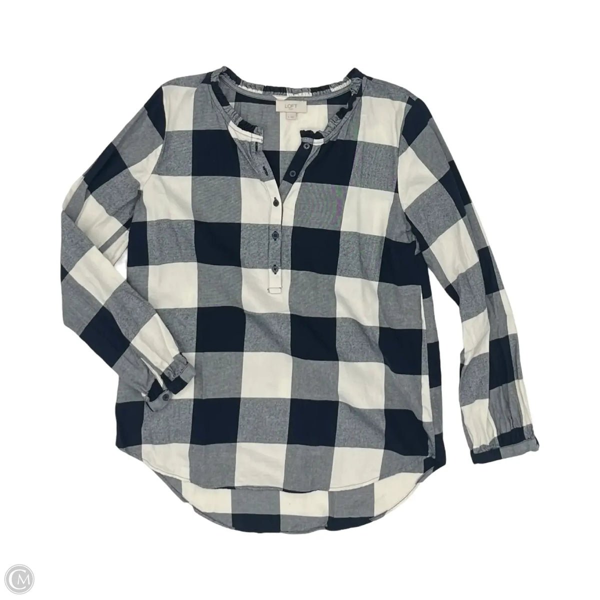 Blouse Long Sleeve By Loft In Blue & White, Size: S