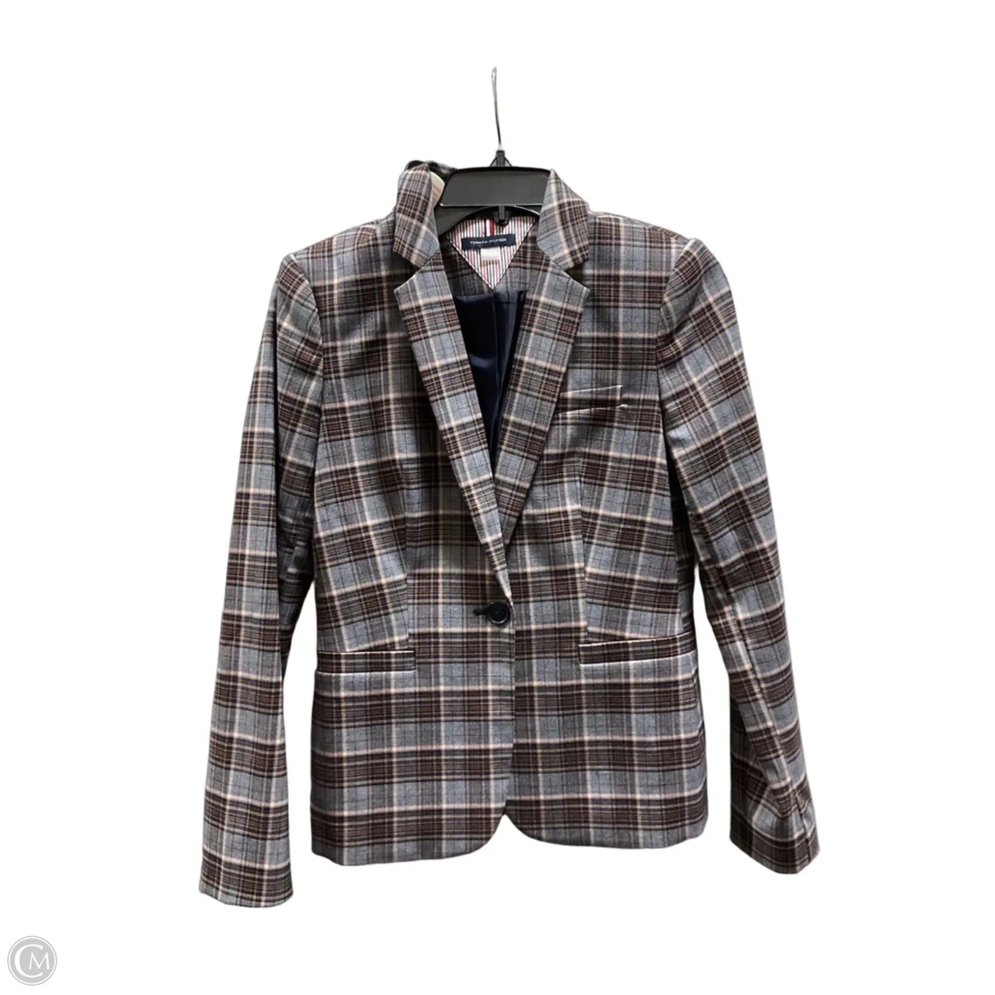 Blouse Long Sleeve By Tommy Hilfiger In Plaid Pattern, Size: Xs