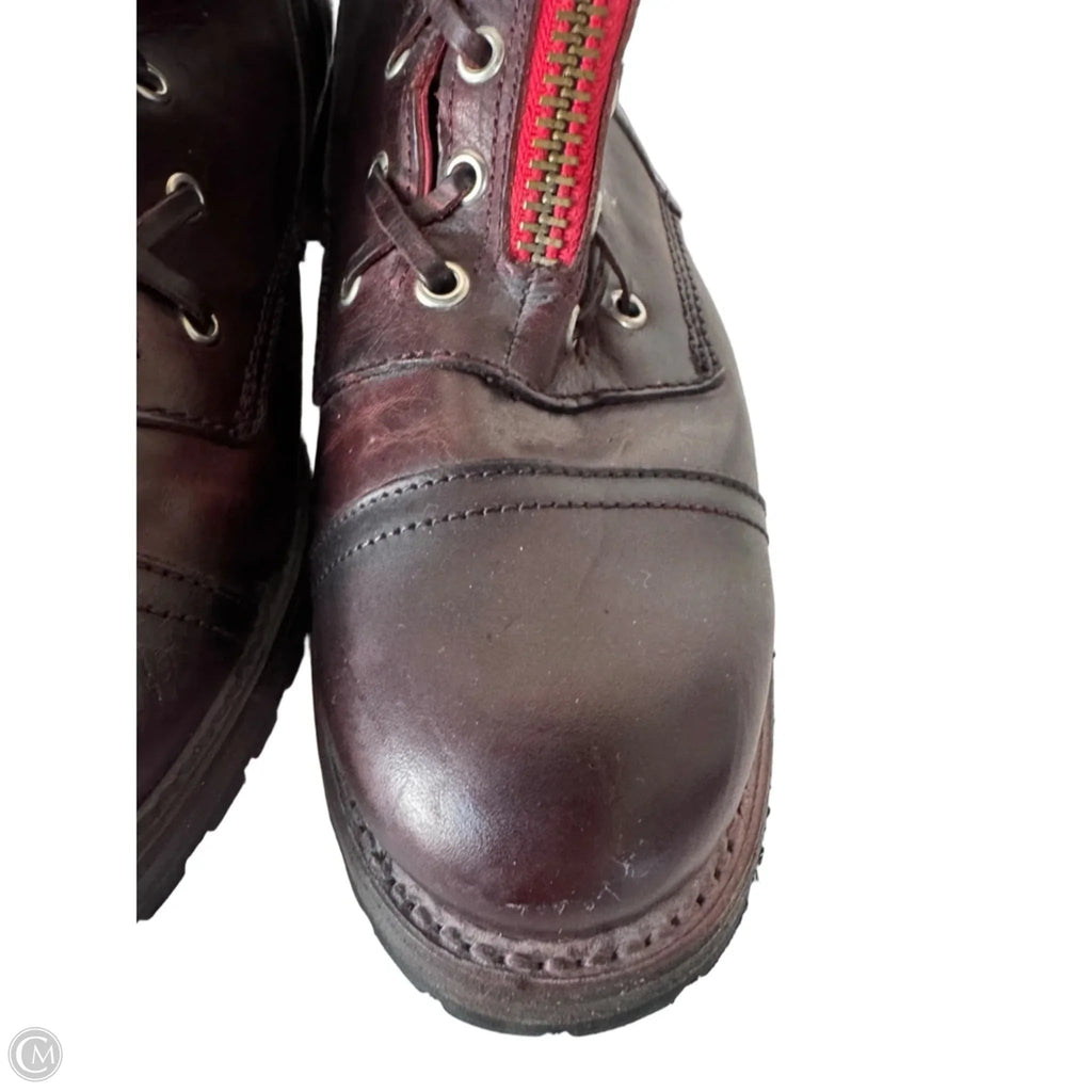 Boots Mid-calf Flats By Freebird In Maroon, Size: 12
