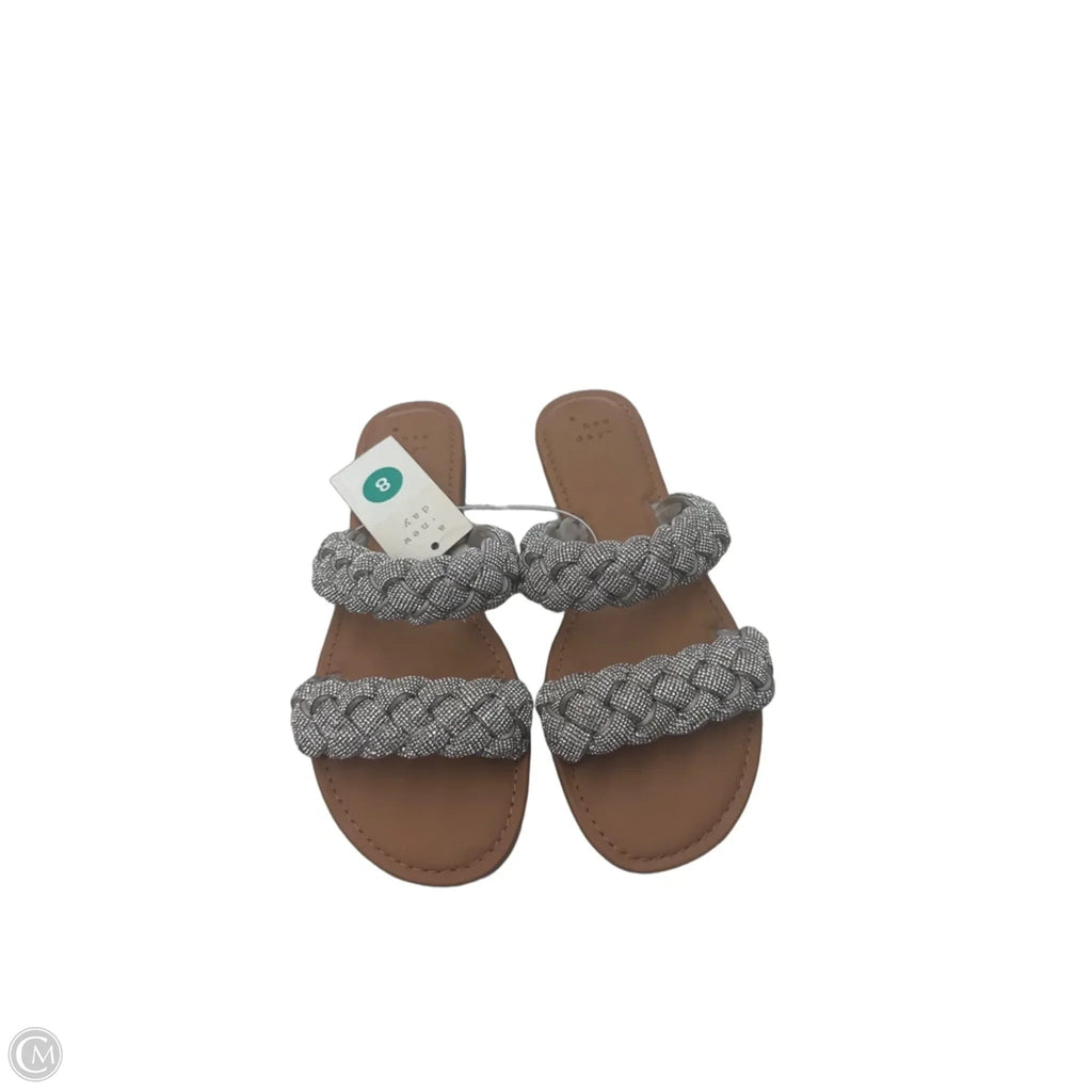 Sandals Flats By A New Day In Silver & Tan, Size: 8