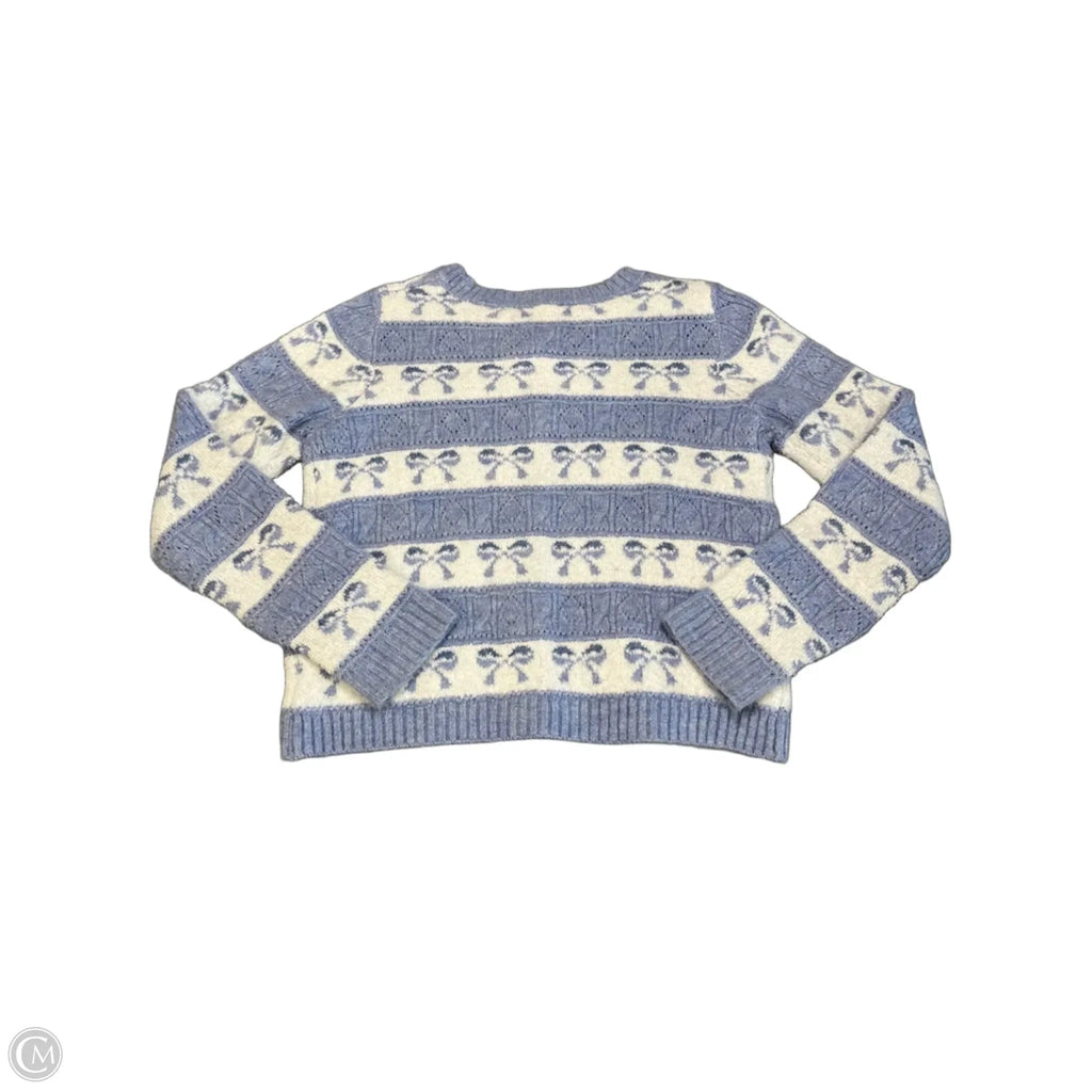 Sweater Cardigan By Freshman In Blue & White, Size: M