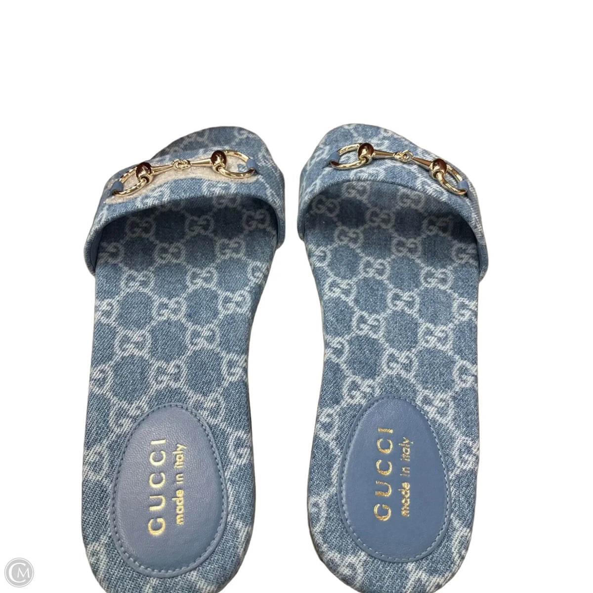 Sandals Luxury Designer By Gucci In Blue Denim, Size: 8