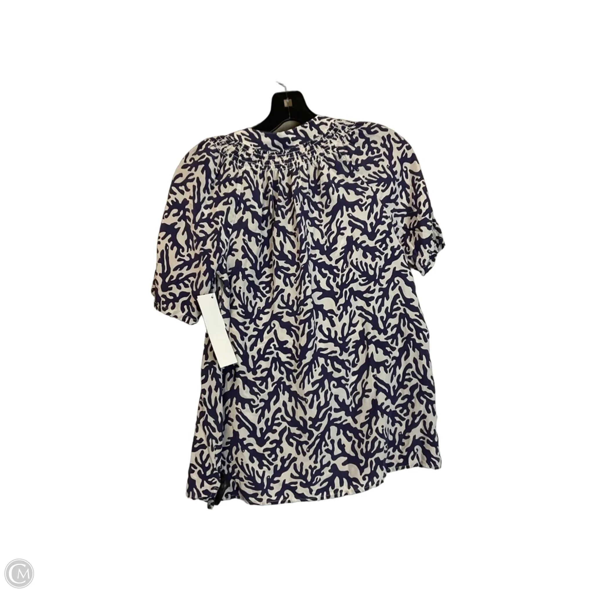 Top Short Sleeve Designer By Lilly Pulitzer In Blue & White, Size: S