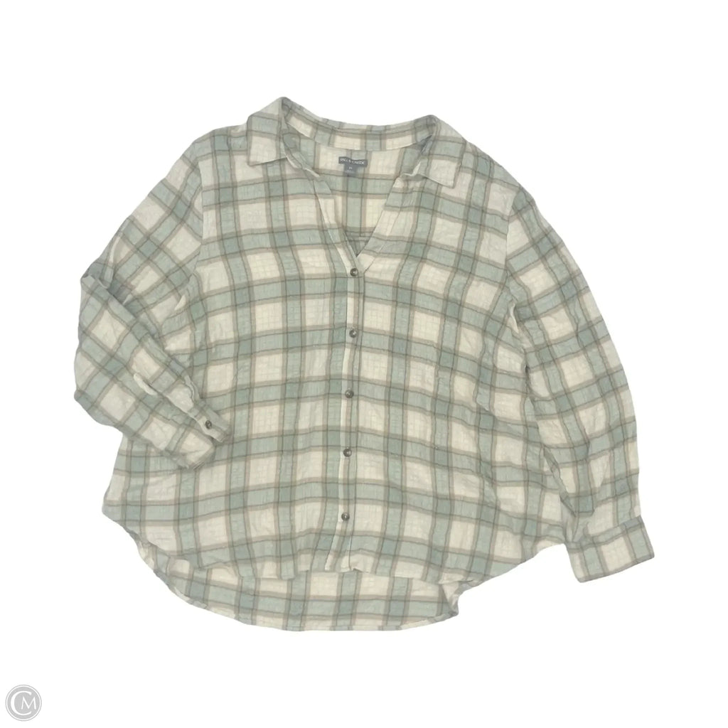 Blouse Long Sleeve By Falls Creek In Green & Tan, Size: 3x
