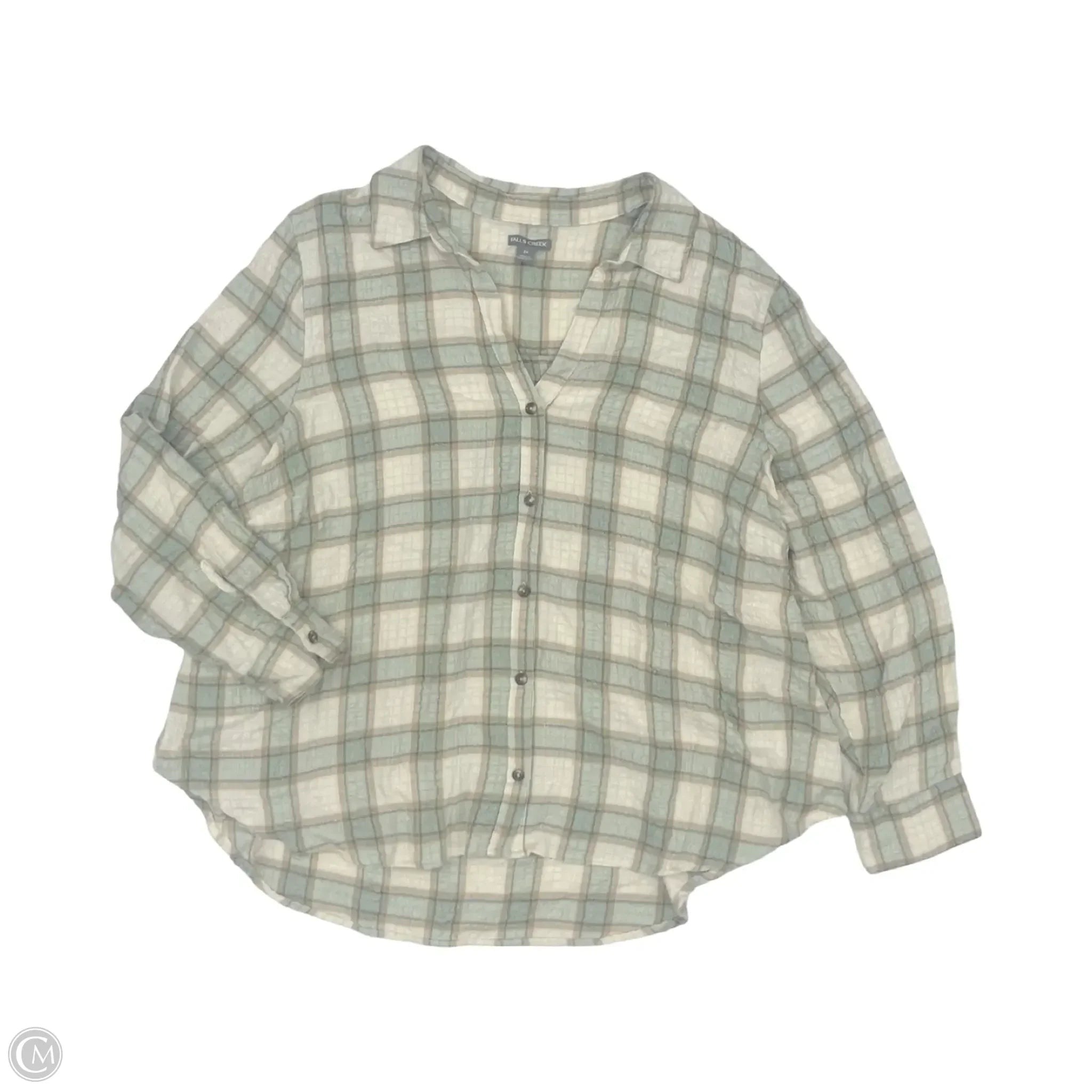Blouse Long Sleeve By Falls Creek In Green & Tan, Size: 3x
