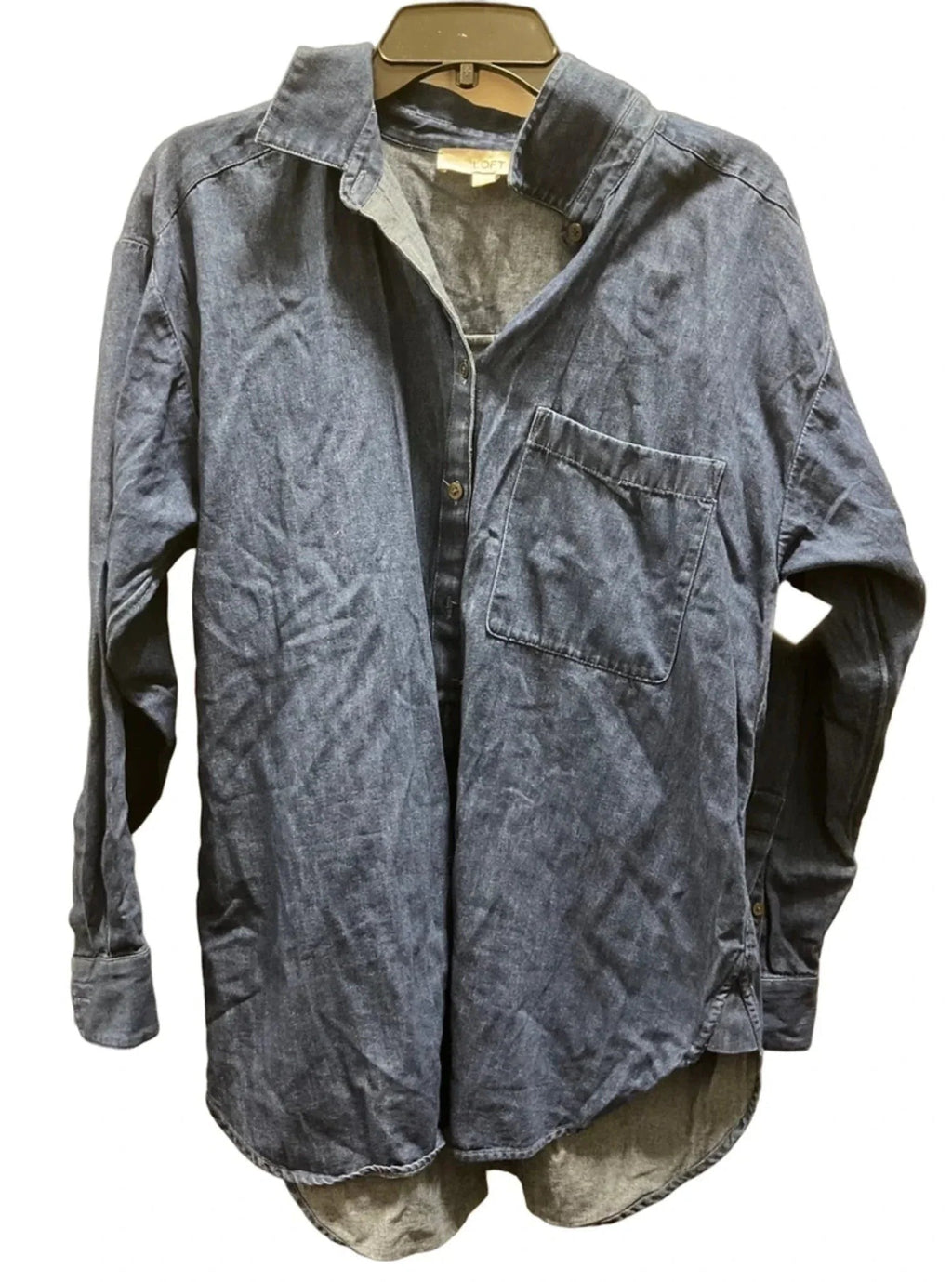 Blouse Long Sleeve By Loft In Blue Denim, Size: M