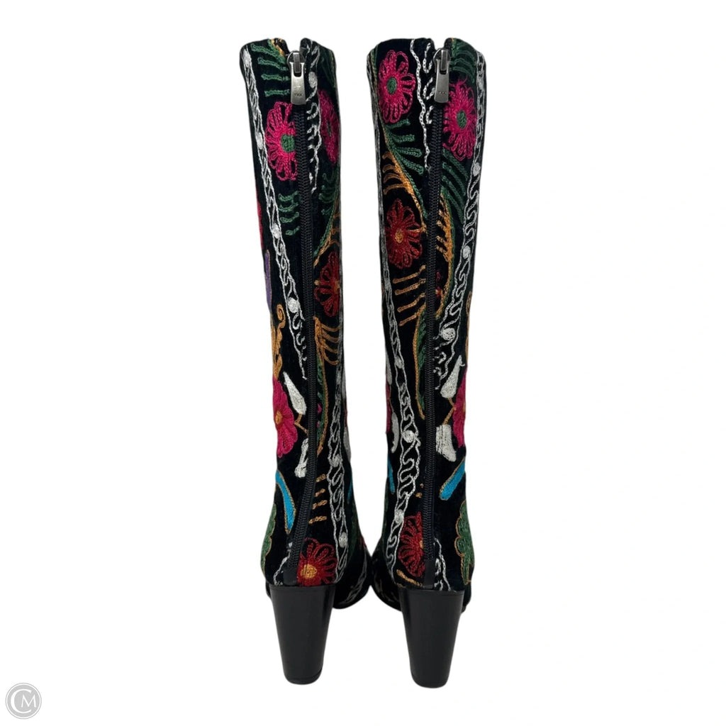 Velvet Embroidered Boots Knee Heels Unbranded In Floral Print, Size: 39