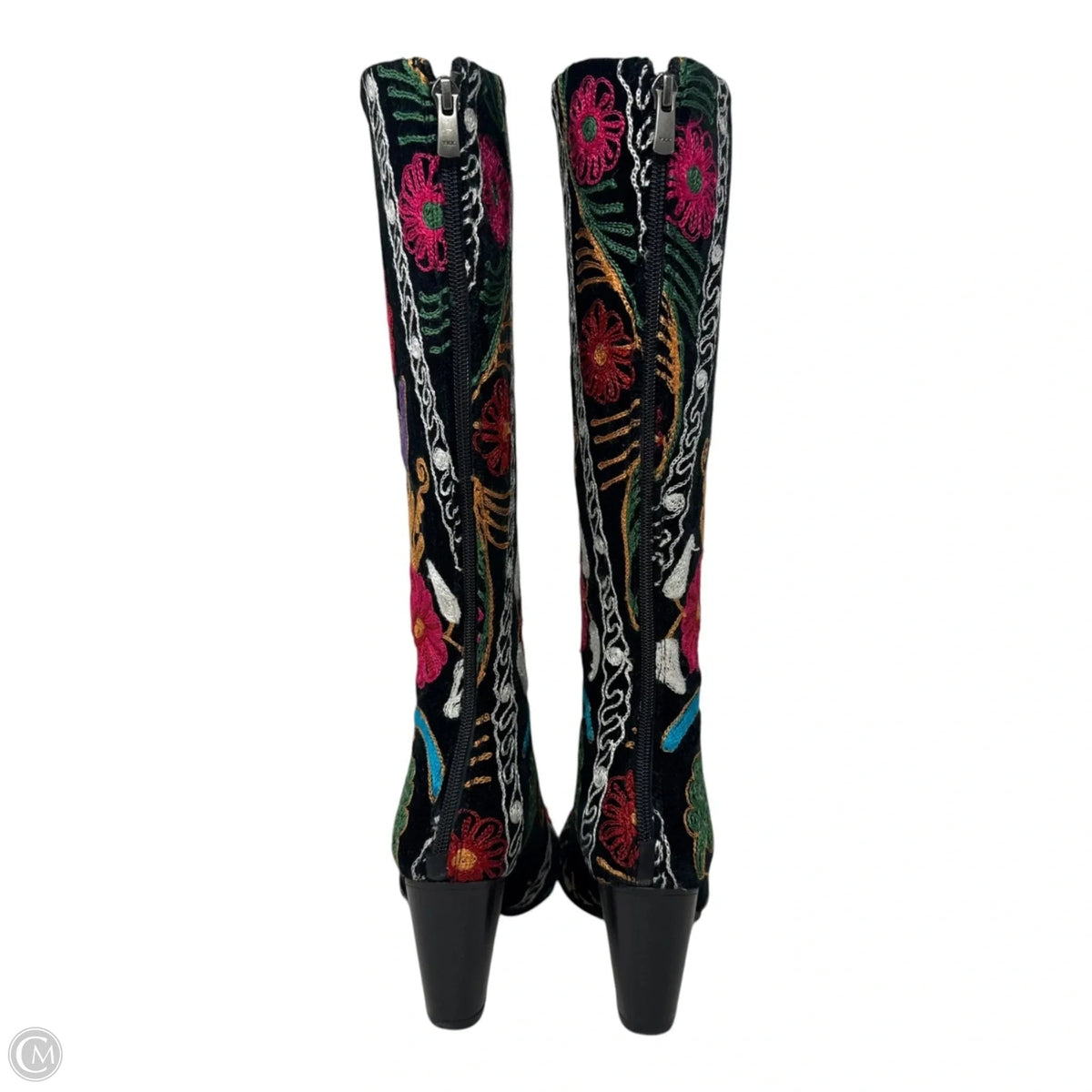 Velvet Embroidered Boots Knee Heels Unbranded In Floral Print, Size: 39