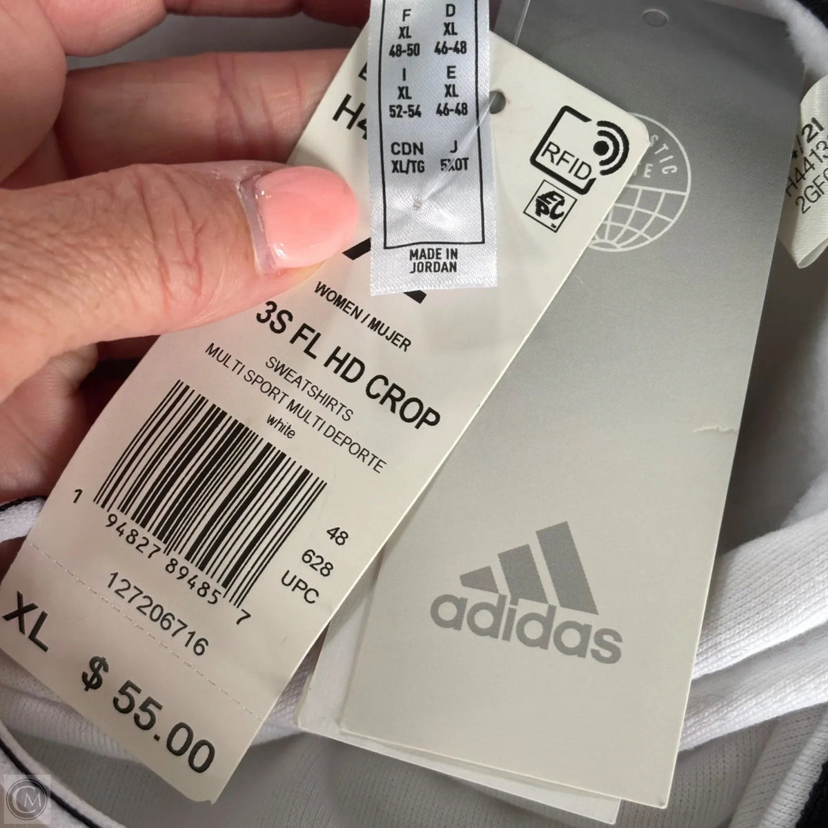 Athletic Top Long Sleeve Hoodie By Adidas In White, Size: Xl