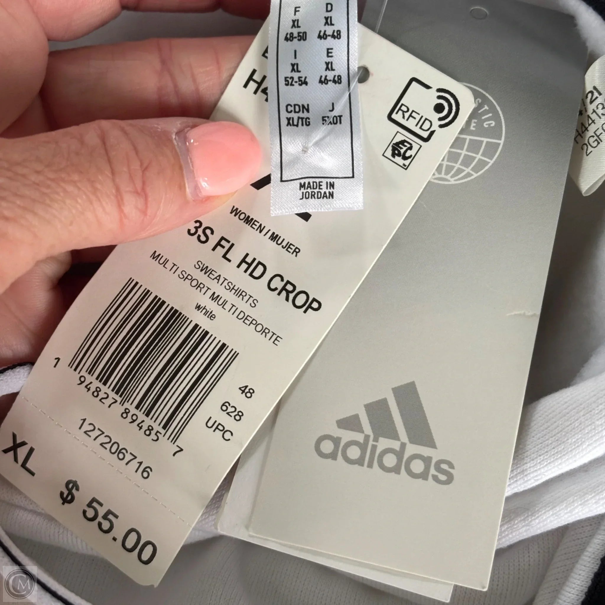 Athletic Top Long Sleeve Hoodie By Adidas In White, Size: Xl