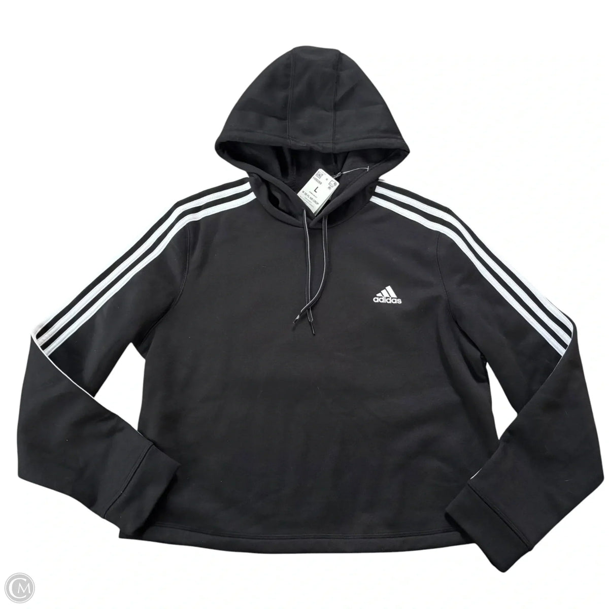 Athletic Top Long Sleeve Hoodie By Adidas In Black, Size: L