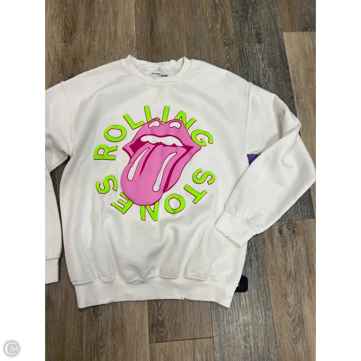 Sweatshirt Crewneck By Rolling Stones x Livy Goods In White, Size: S
