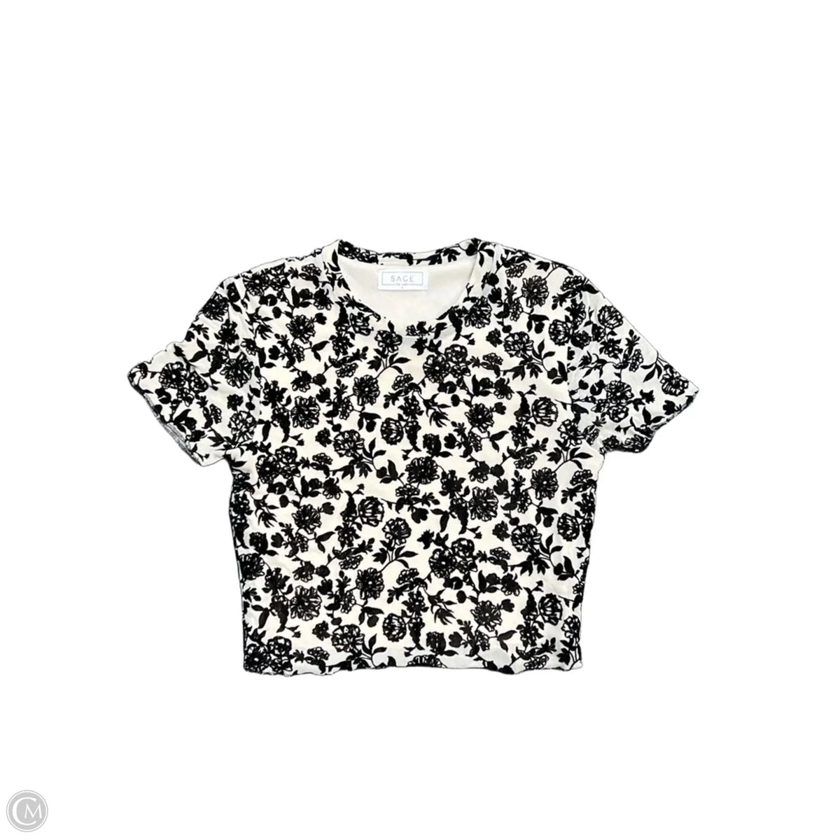 Top Short Sleeve By Sage In Black & Cream, Size: S