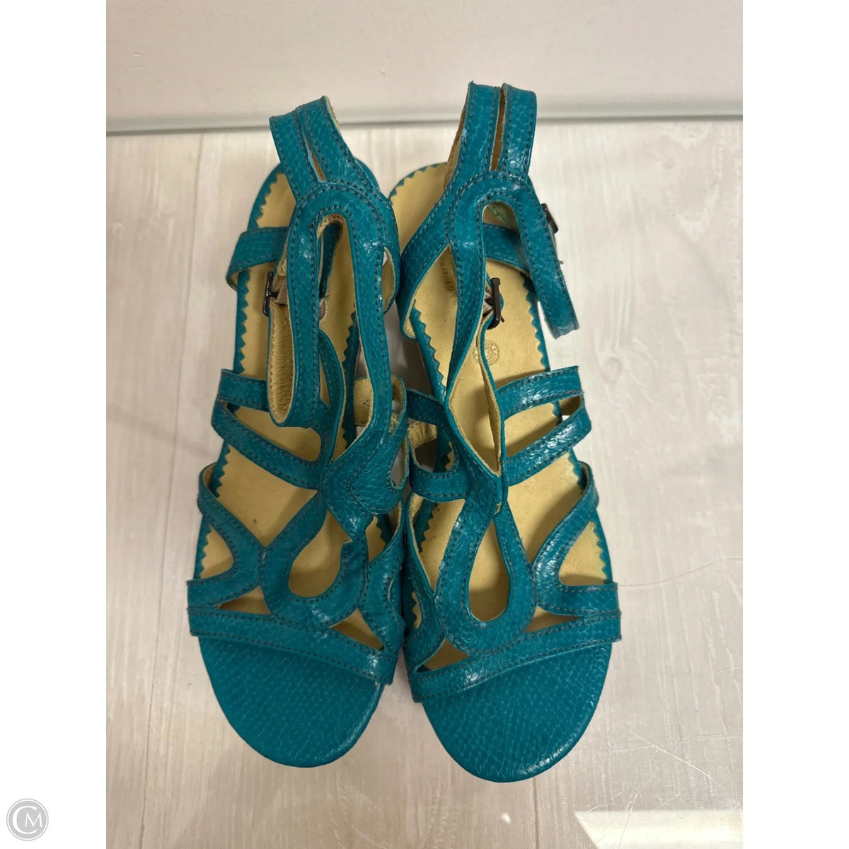 Sandals Heels Wedge By Bussola In Teal, Size: 9.5