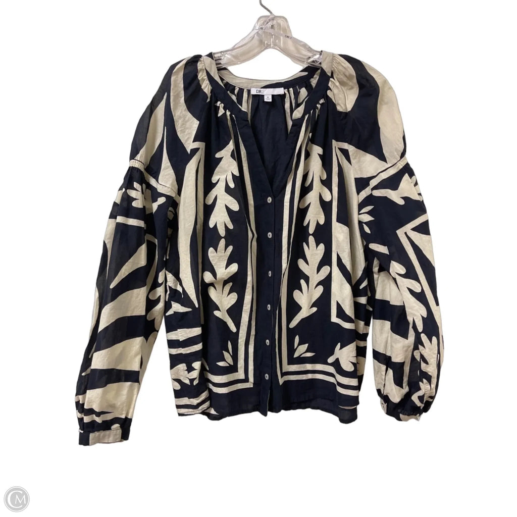 Blouse Long Sleeve By Dr2 In Black & Cream, Size: Xl