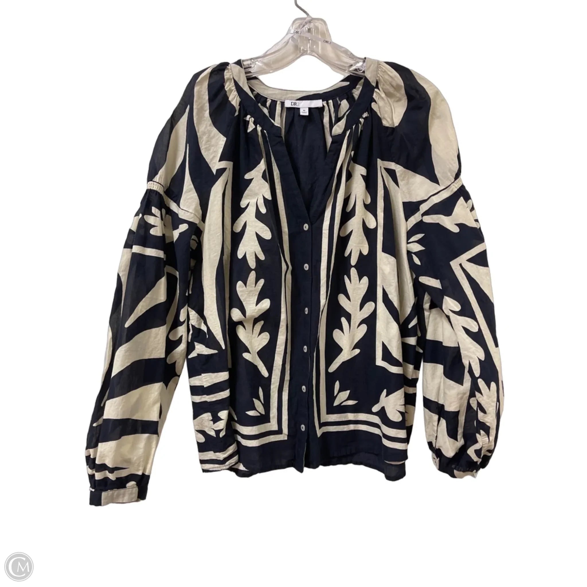 Blouse Long Sleeve By Dr2 In Black & Cream, Size: Xl