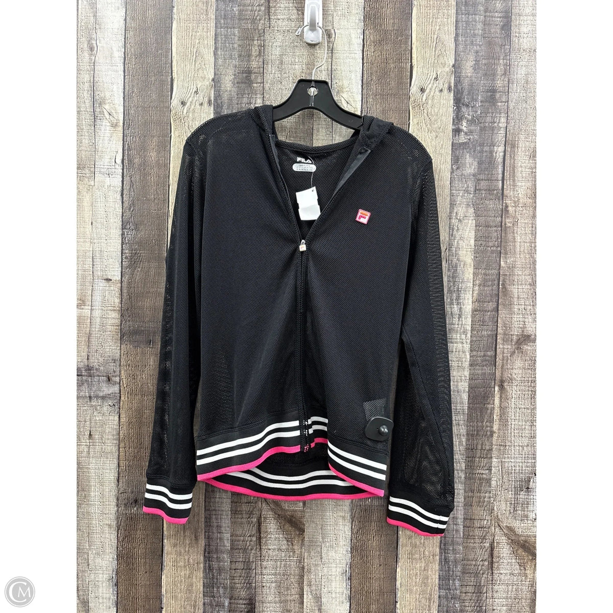 Athletic Top Long Sleeve Hoodie By Fila In Black, Size: M