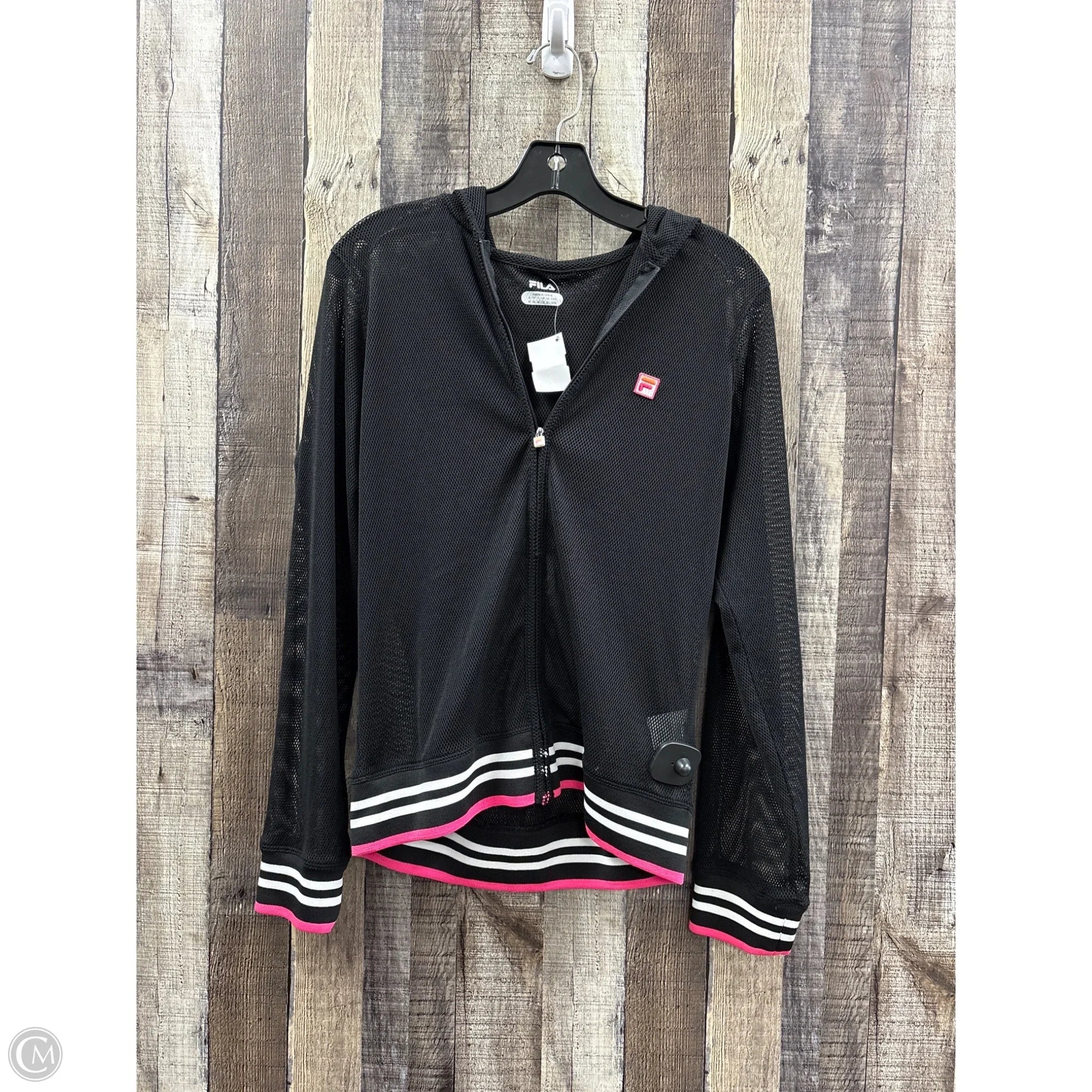 Athletic Top Long Sleeve Hoodie By Fila In Black, Size: M