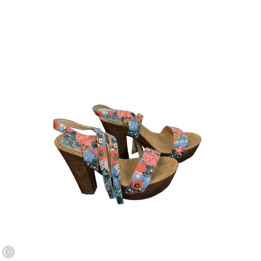 Sandals Heels Block By Gianni Bini In Floral Print, Size: 7