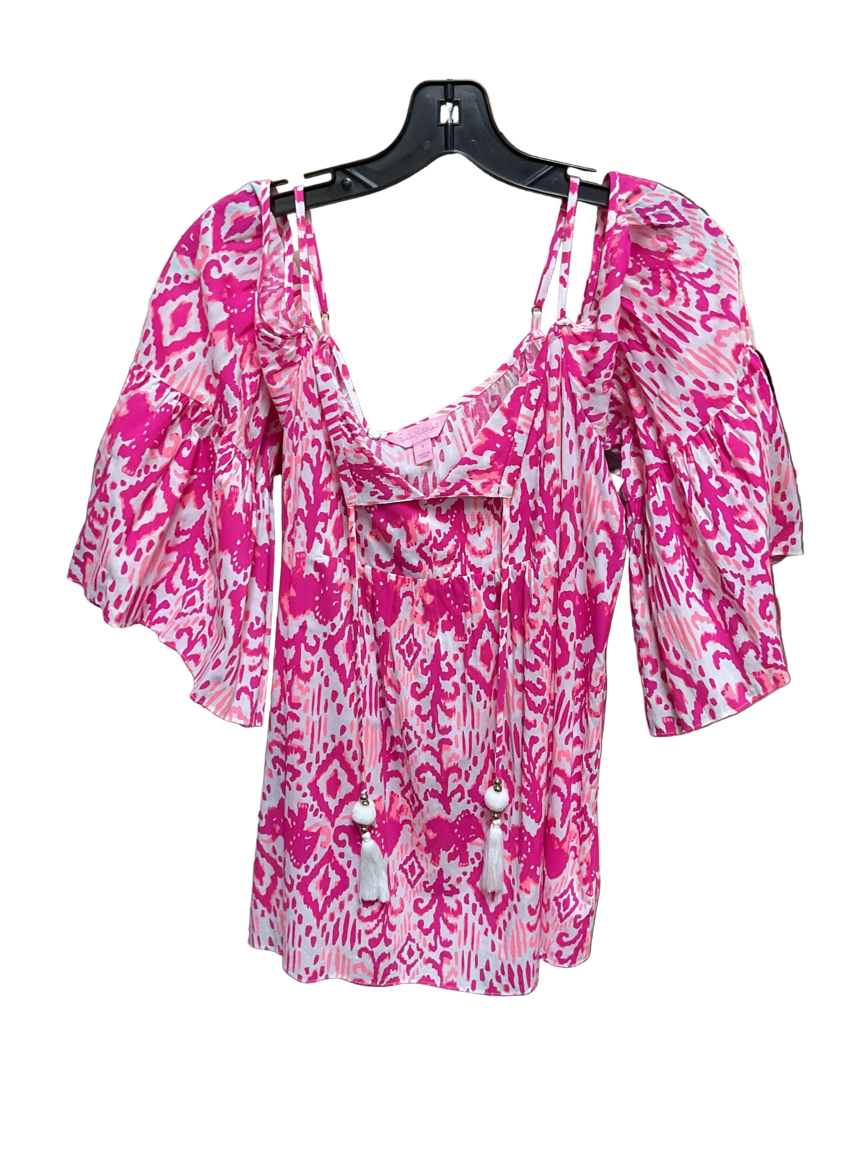 Top Ss Designer By Lilly Pulitzer In Pink & White, Size:S