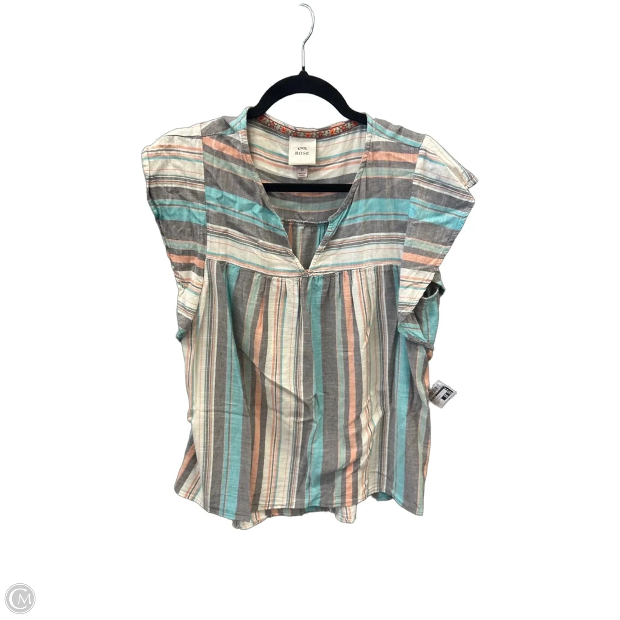 Top Short Sleeve By Knox Rose In Striped Pattern, Size: M
