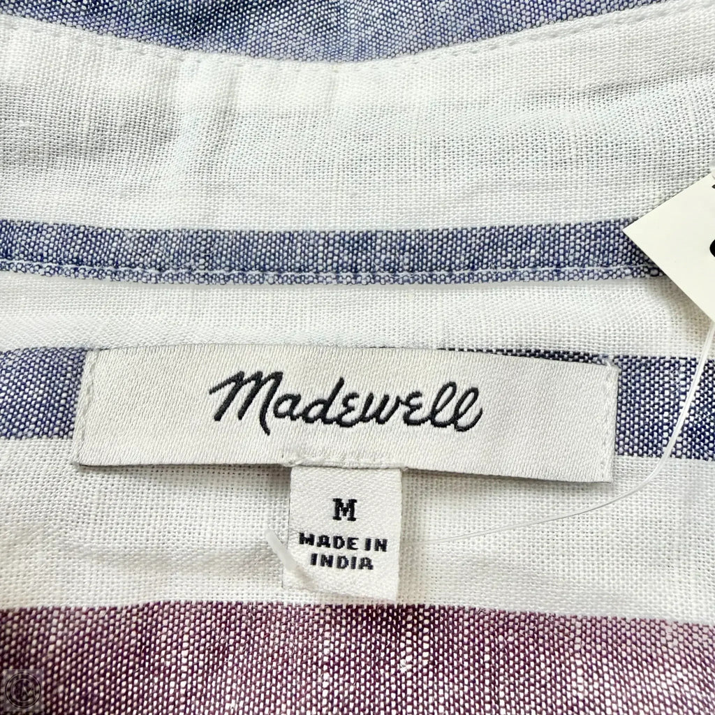 Top Long Sleeve By Madewell In Blue & White, Size: M