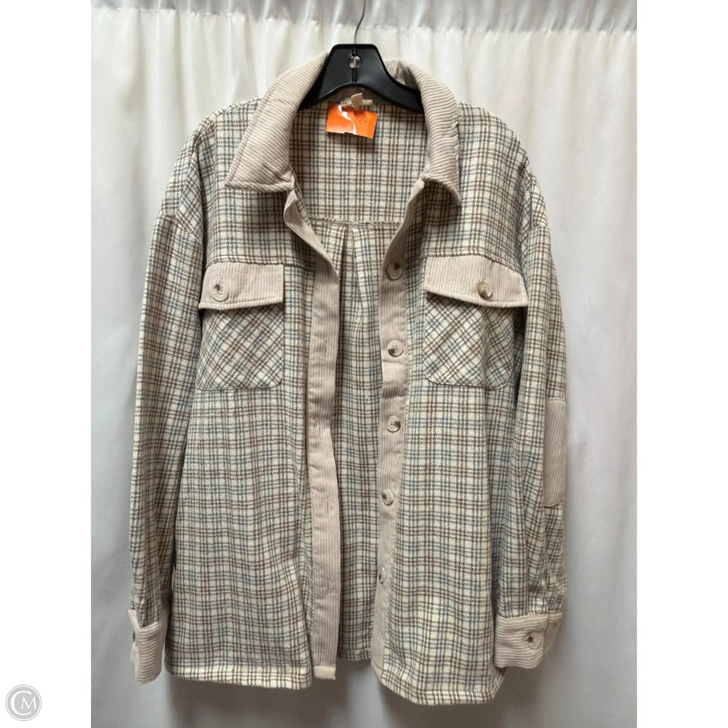 Jacket Shirt By Hem & Thread In Beige, Size: L