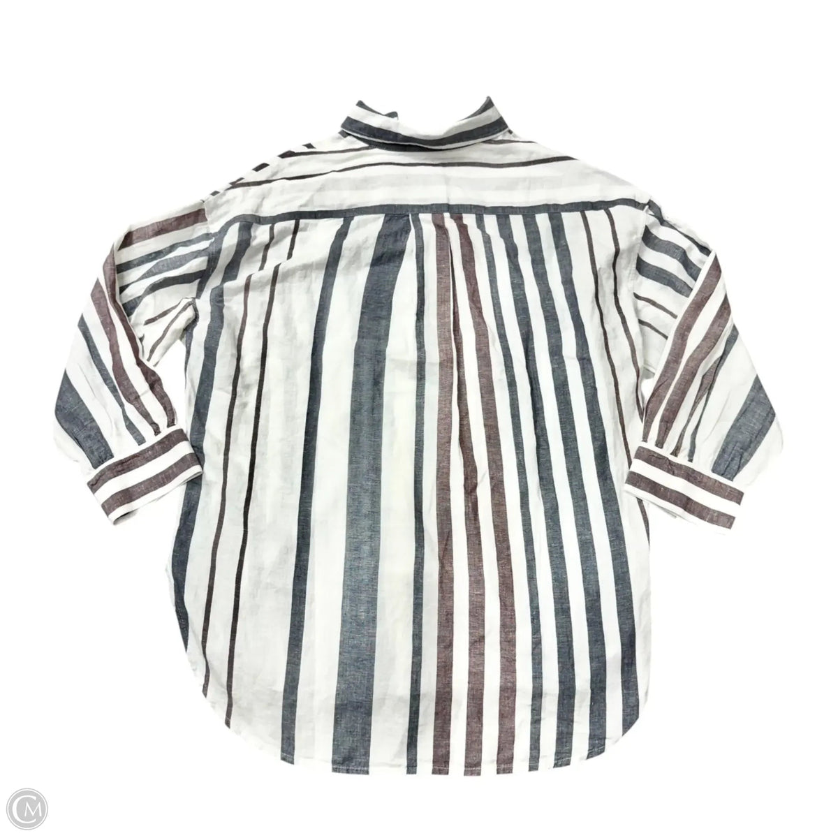 Top Long Sleeve By Madewell In Blue & White, Size: M