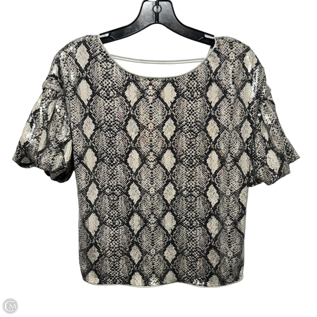 Low Back Sequin Top Short Sleeve By Fate In Snakeskin Print, Size: S