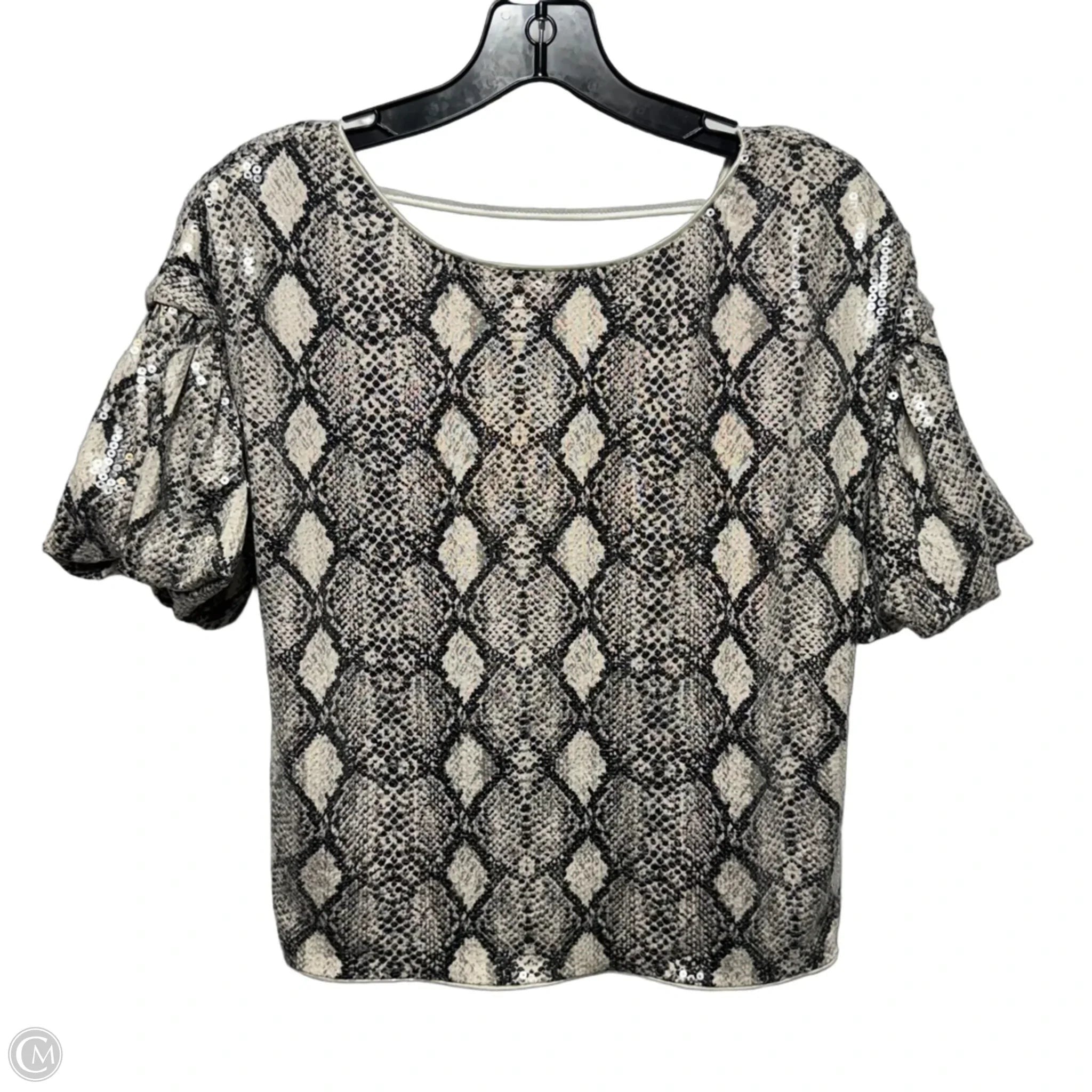 Low Back Sequin Top Short Sleeve By Fate In Snakeskin Print, Size: S