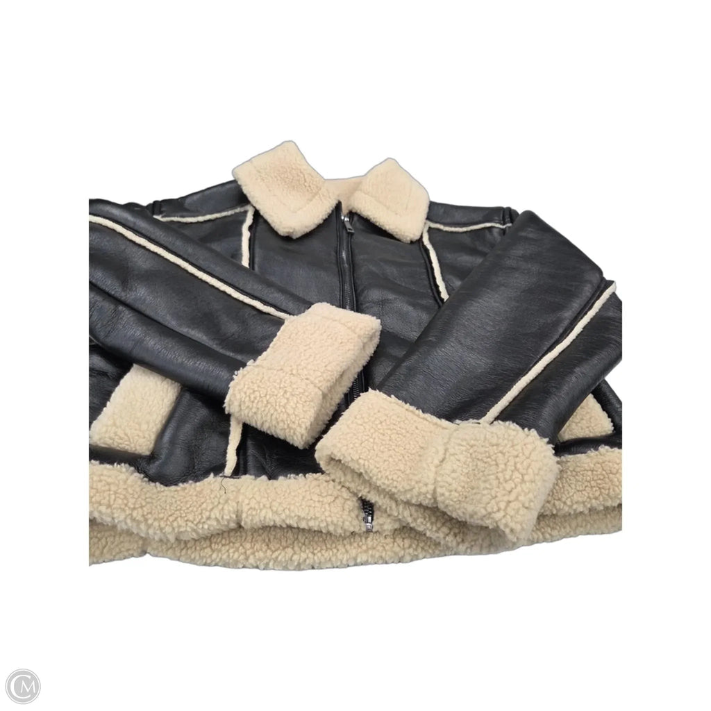 Jacket Faux Fur & Sherpa By Time And Tru In Brown & Cream, Size: S