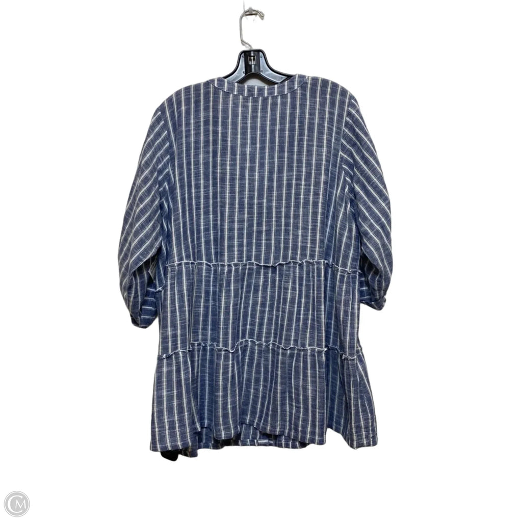 Top 3/4 Sleeve By Club Z In Blue & White, Size: 2x