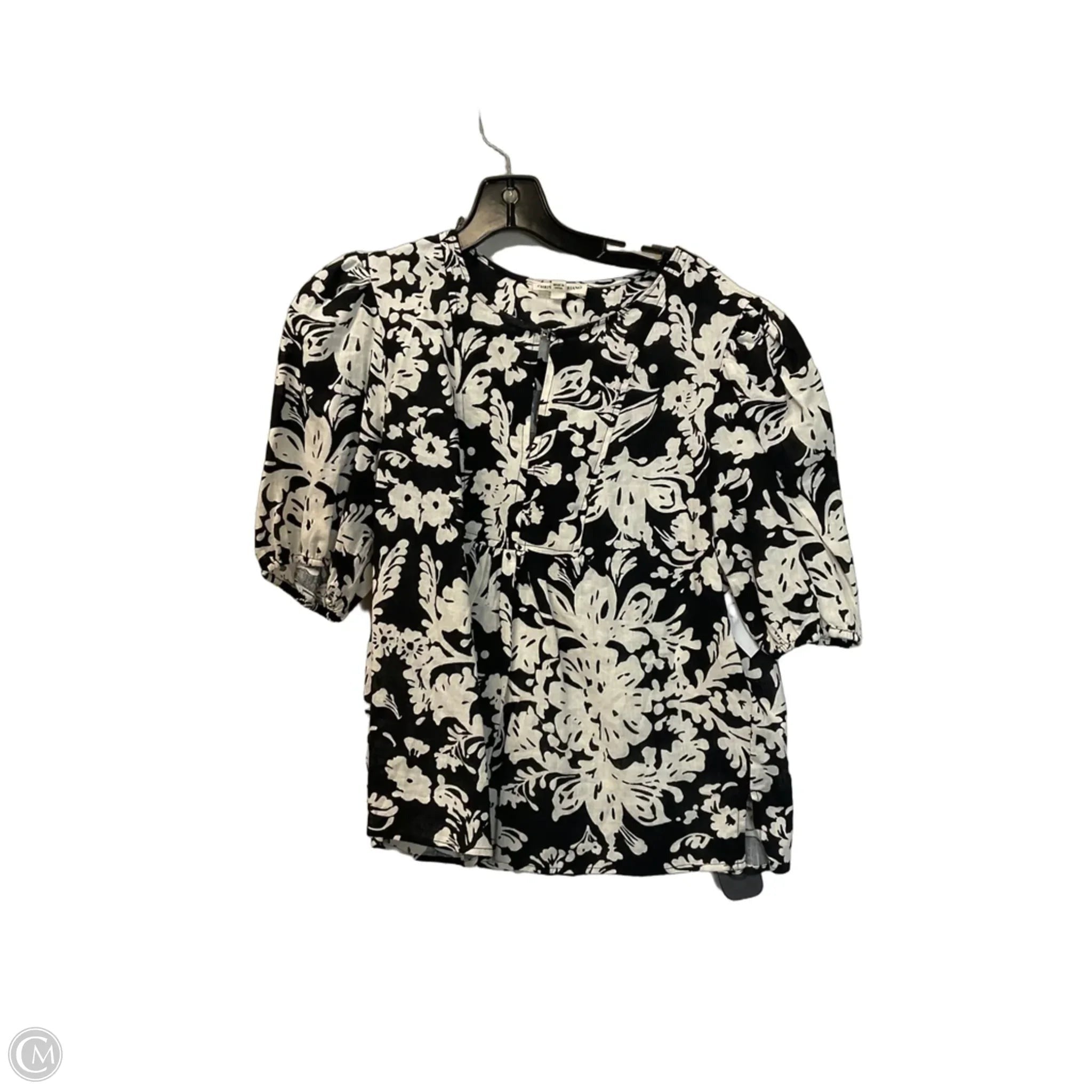 Top Short Sleeve By Christian Siriano In Blue & Cream, Size: M