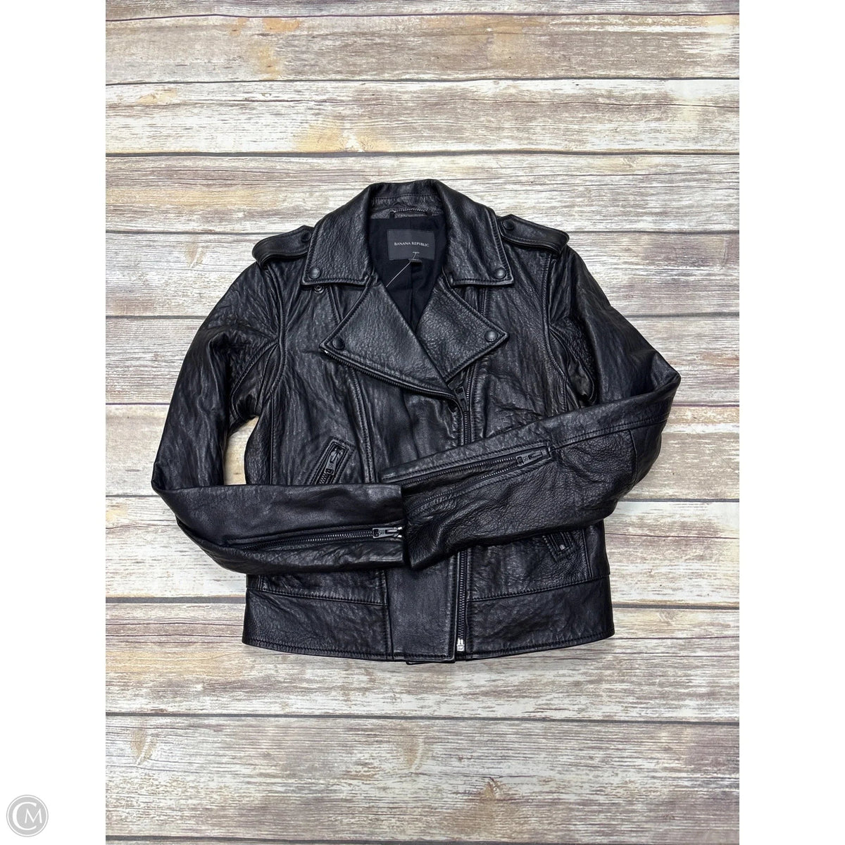Jacket Moto Leather By Banana Republic In Black, Size: Xs