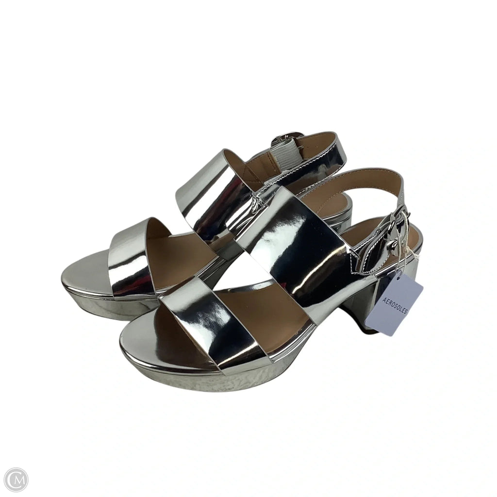 Sandals Heels Block By Aerosoles In Silver, Size: 9