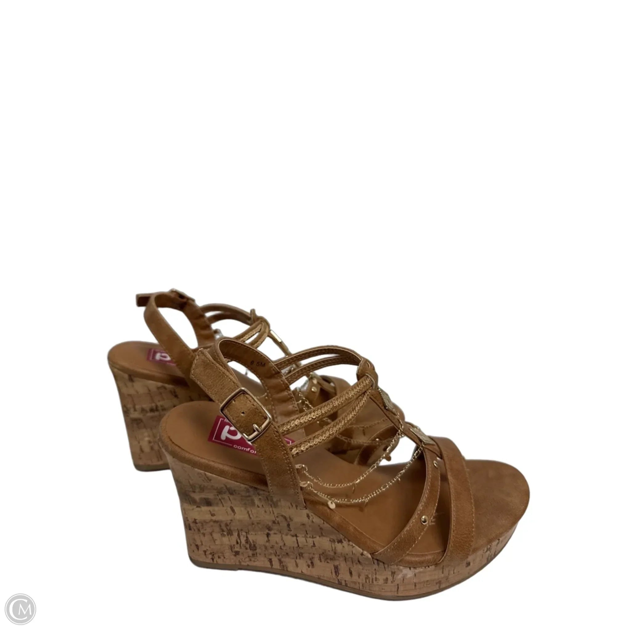 Sandals Heels Wedge By Pop In Brown, Size: 9.5