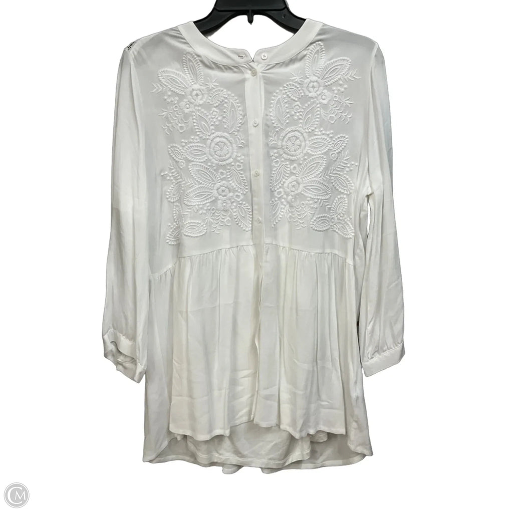 Blouse Long Sleeve By Soft Surroundings In White, Size: M