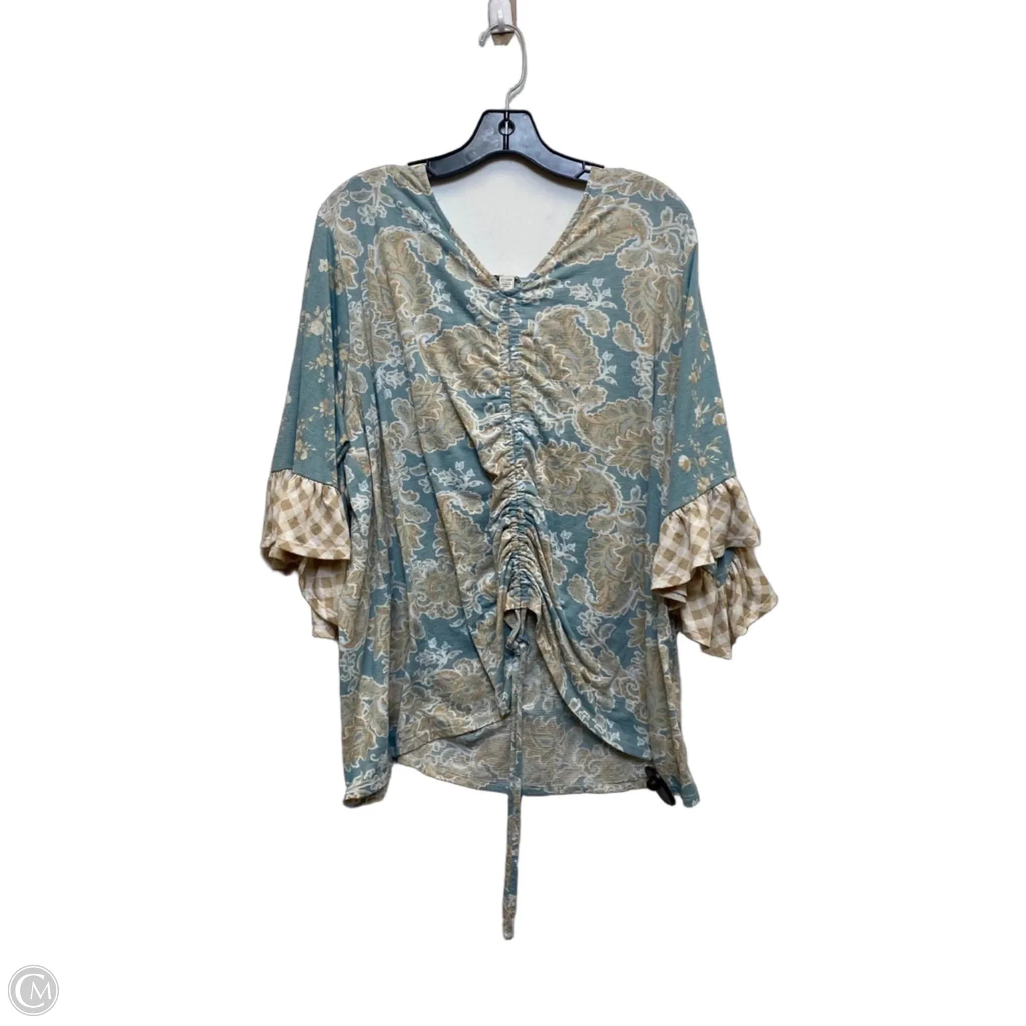 Top Long Sleeve By Cato In Blue & Tan, Size: 3x